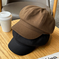 Retro Fashion Women Beret Hat Solid Color Autumn Winter Octagonal Newsboy Cap Girls Berets Painter Caps