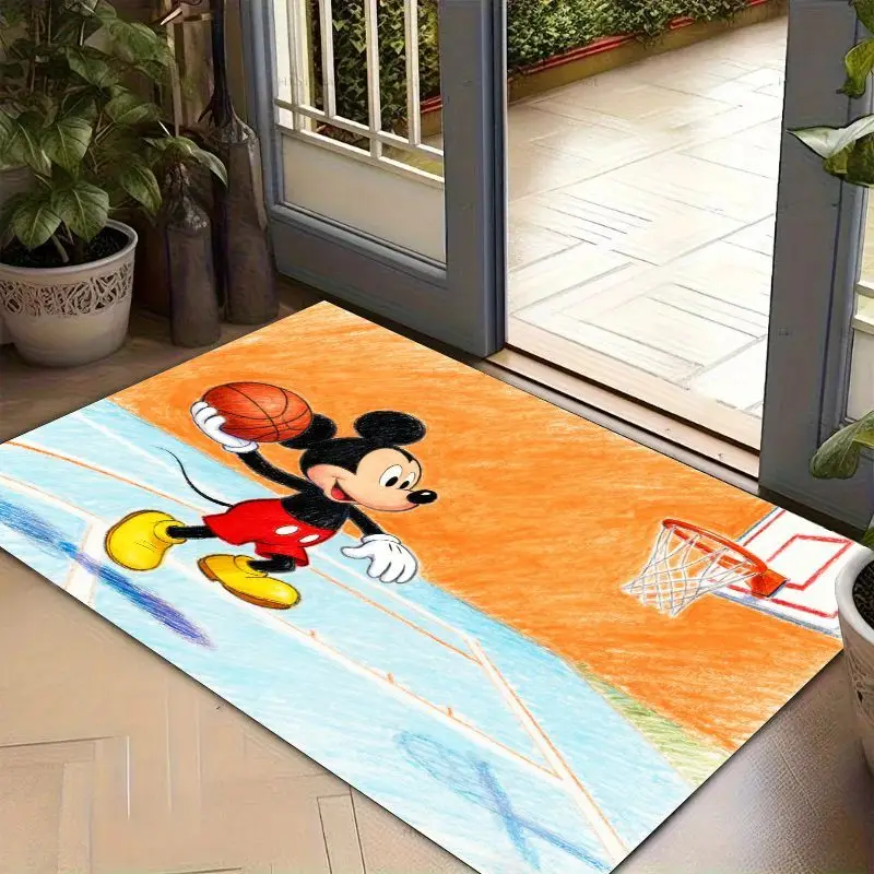 1PC Disney Mickey Mouse Basketball Cartoon Floor Mat, Cute Non-Slip Area Rug for Kids Room Decor, Living Room Bedroom Children P