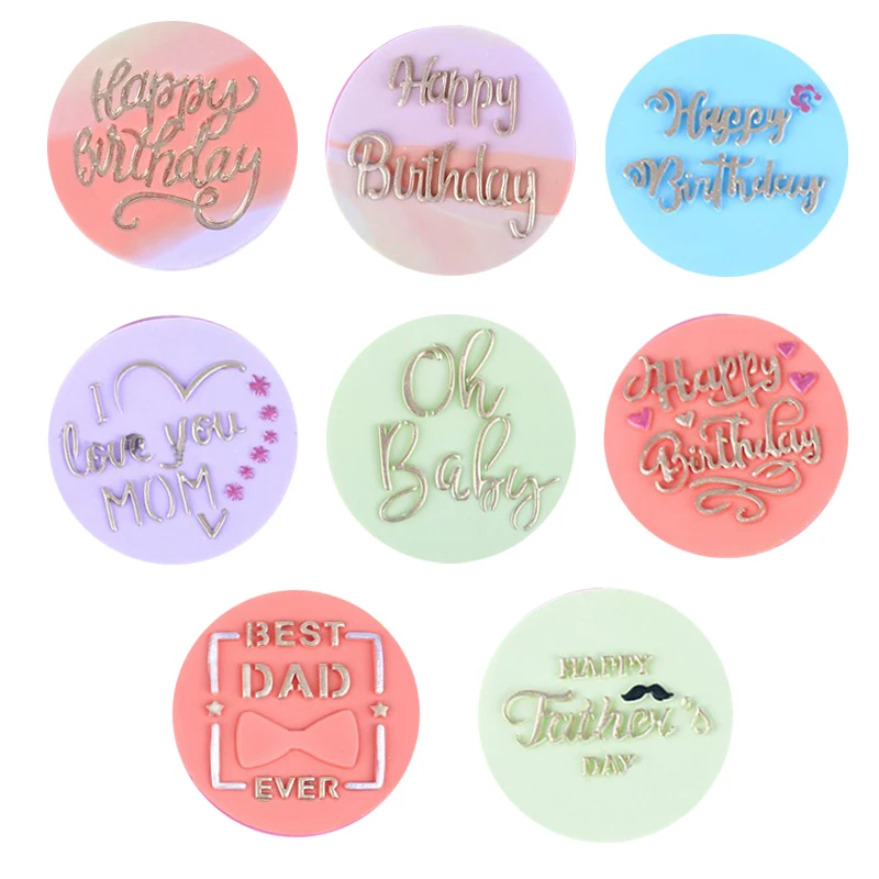 New Happy Father\'s Day Cookie Embosser Mold Thank You Letter Biscuit Embossed Stamp Happy Birthday Fondant Cake Decorating Tools