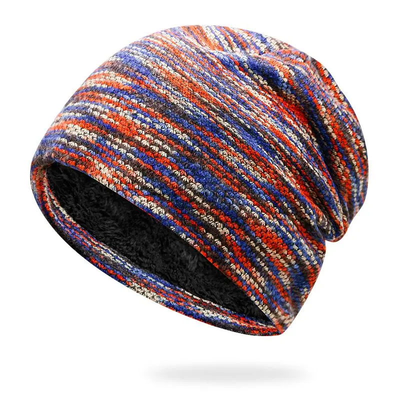 Unisex winter colored cotton pullover hats, double-layer velvet ear protection hats, stacked long tube hats Suitable for outdoor