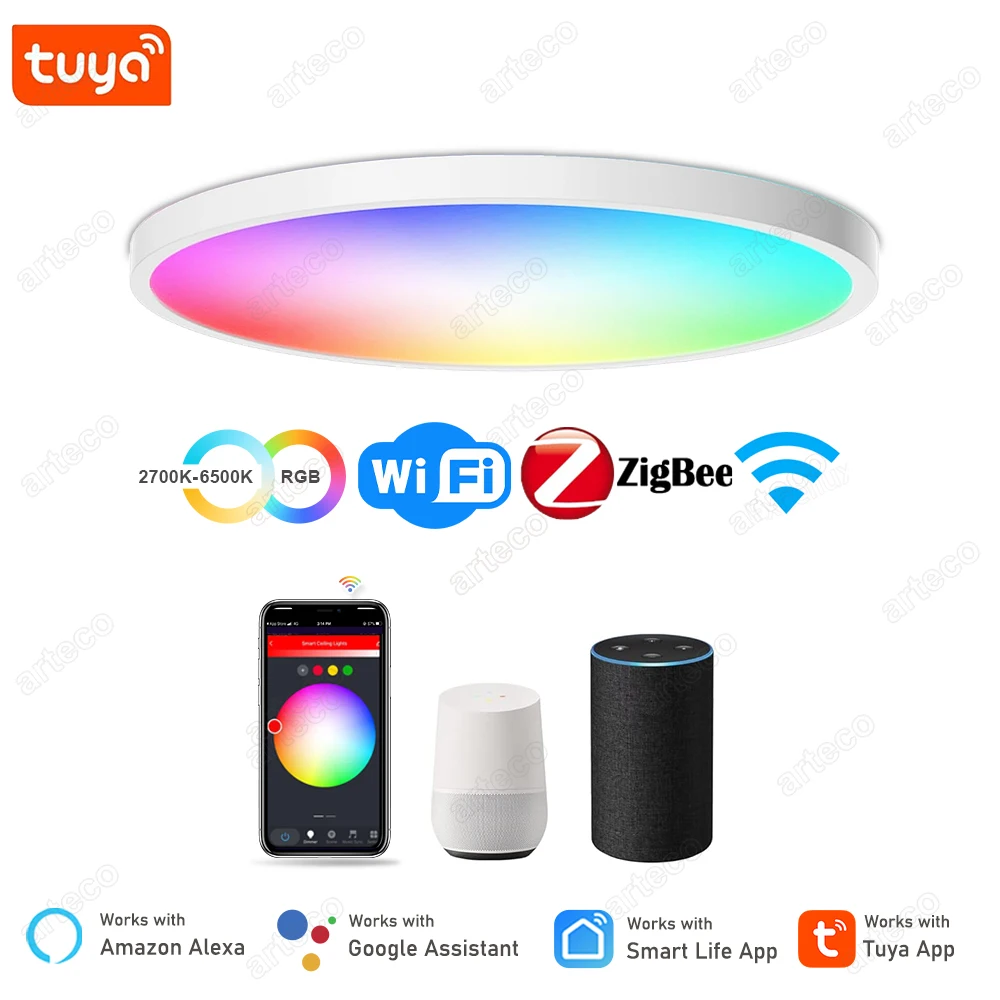 24W 40W Wifi/Zigbee Smart Ceiling Led Lights RGB CW+WW Tuya APP Control Ceiling Lamp For Bedroom Home Decor Works With Alexa