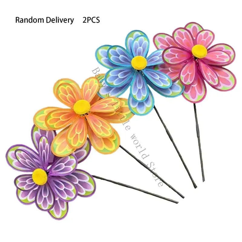 หมุนตะไลตกแต่งสวนกังหันลมของเล่น 2 ชิ้นดอกไม้ที่มีสีสันกังหันลมสำหรับเด็กผู้ใหญ่กิจกรรมกลางแจ้งใช้ B2EB