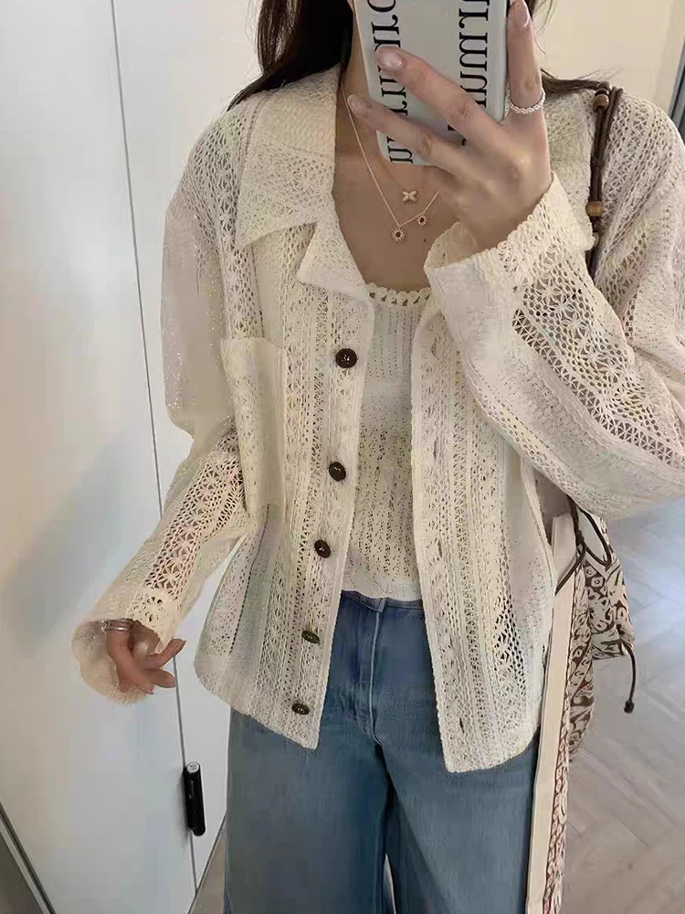 

Women's Loose Knitted Open Cardigan Hollow out Casual Sle Cotton Blend Outerwear Faionable Layering Top Spring Autumn