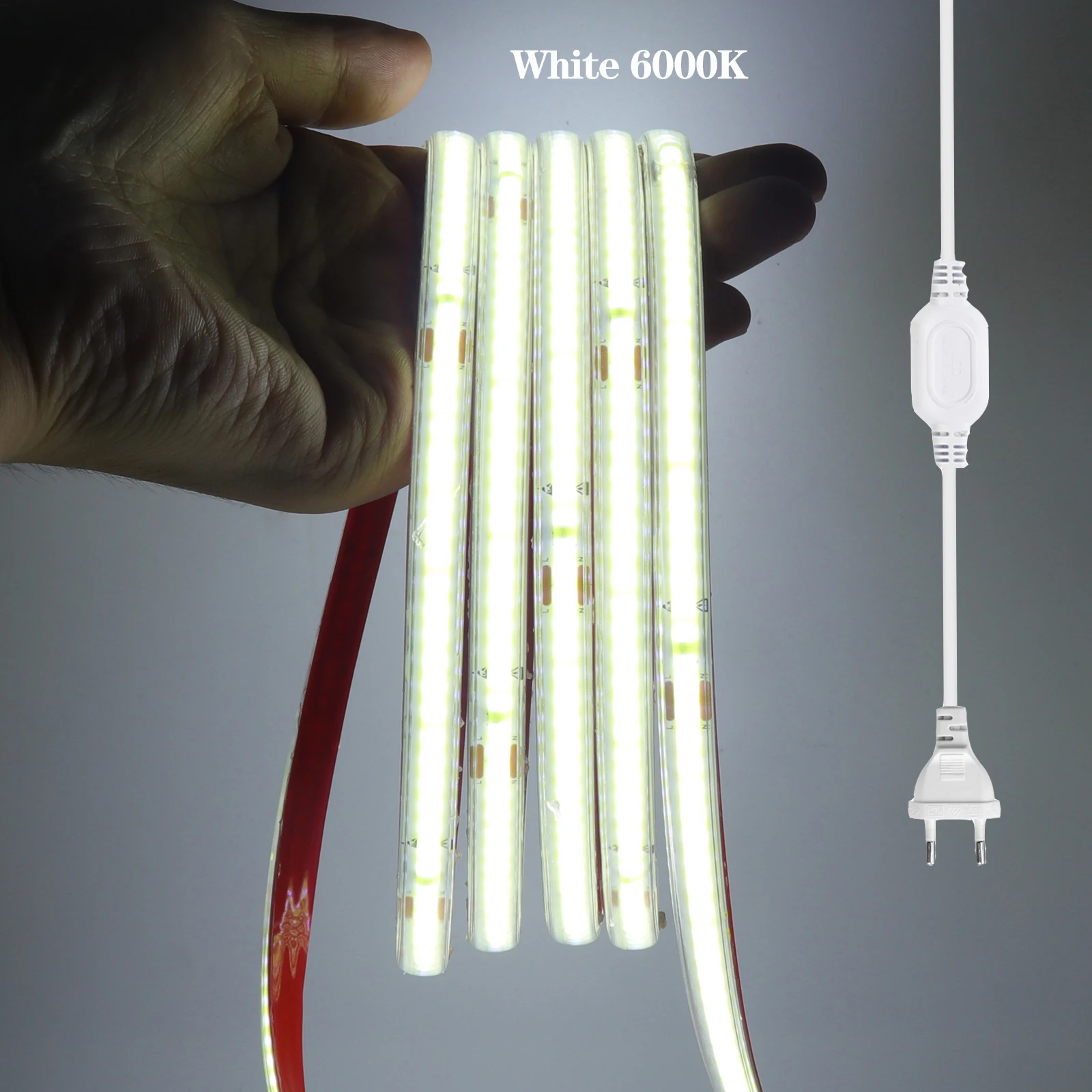 KISUFU 220 V 230 V COB-LED-Streifen, hochwertig, 240 LEDs/m, wasserdichtes, flexibles LED-Band für den Außenbereich mit EU/UK-Netzstecker, 10 m, 30 m, 50 m 3