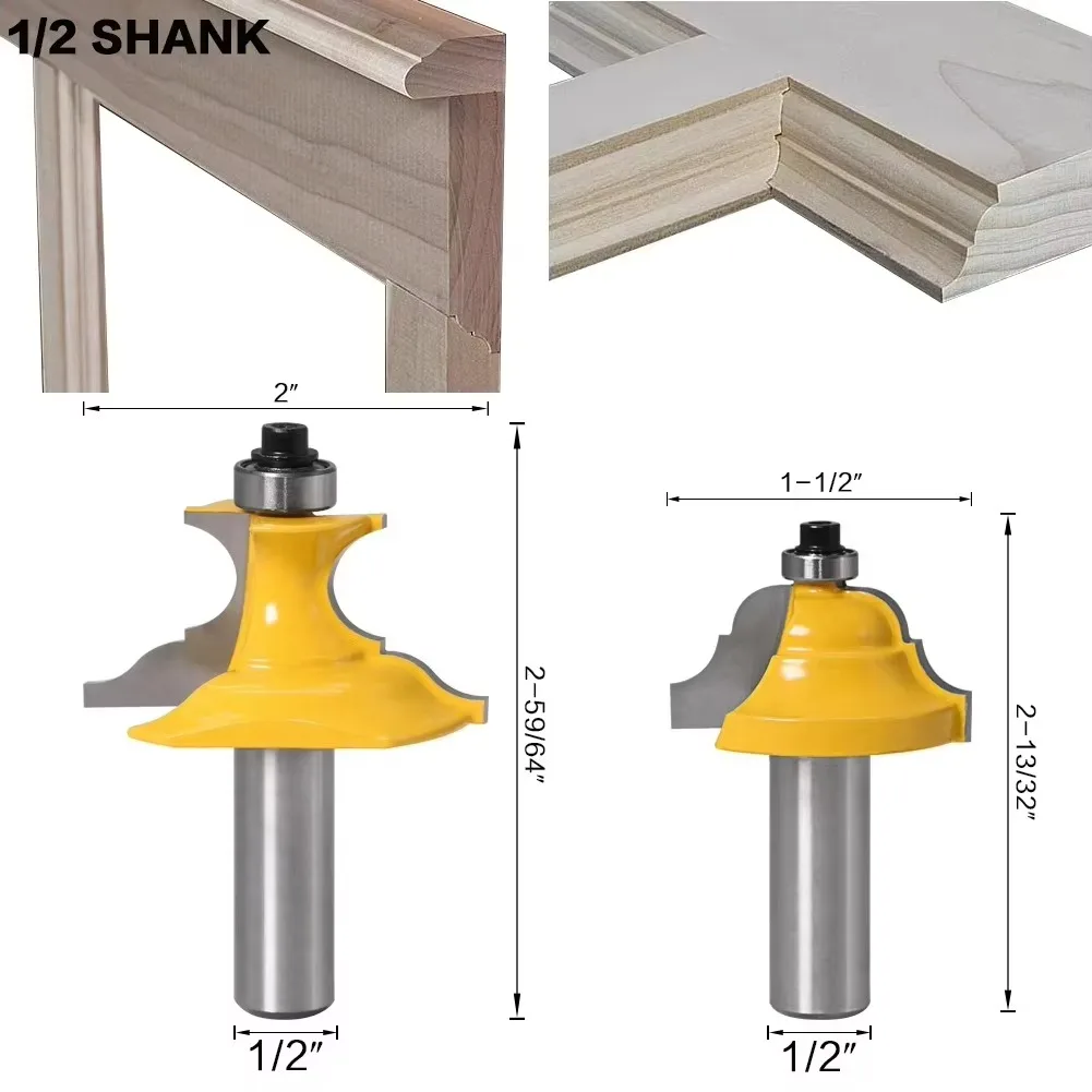 2 Pz/set 1/2 "12.7MM 12MM Gambo Fresa Intaglio del Legno Wainscoting Roman Ogee & Piedistallo Router Bit C3 Punta In Metallo Duro di Legno