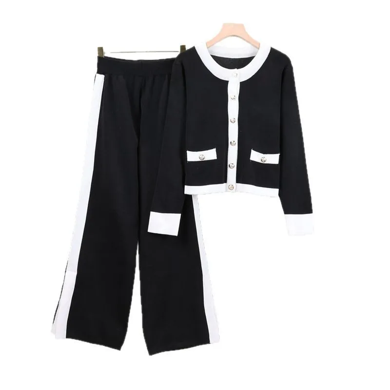 Moda athleisure temperamento emagrecimento calças de perna larga conjunto de duas peças