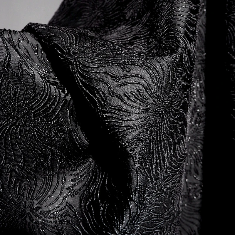 Black Embossed Jacquard Curtains Fabric DIY Suit Blazer Designer Textile Handmade Home for Sewing Decoration Fashion Fabric