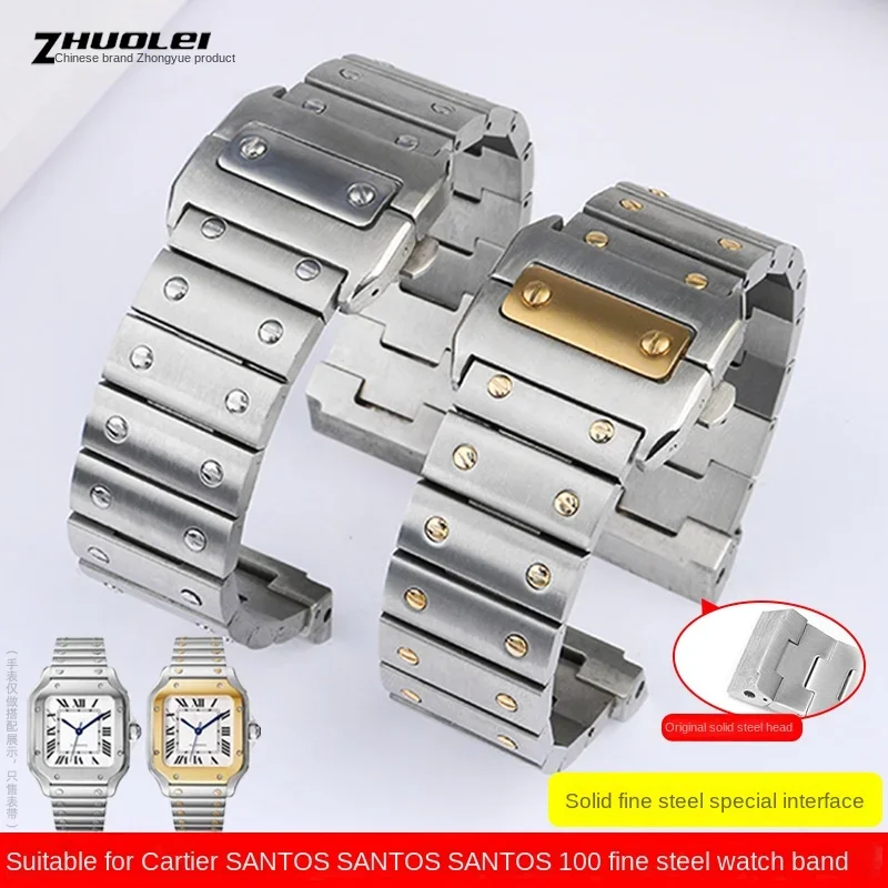 

23mm For Cartier Santos 100 men's wristband Rivet Watch Strap stainless steel watchband butterfly buckle High quality bracelet