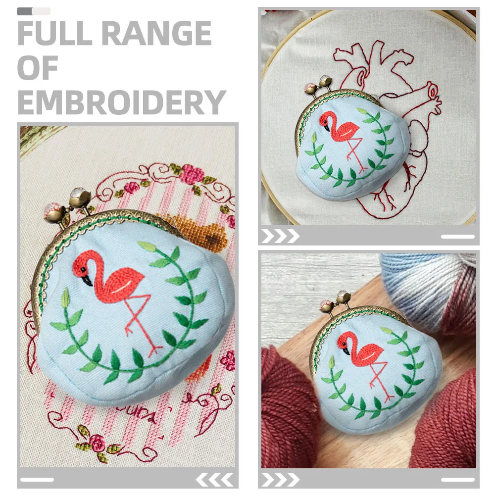 

1 set Round Frame Embroidery For Beginners Flamingo Style Diy Coin Purse Set With Wool Needle Pattern Cloth Tools Embroidery