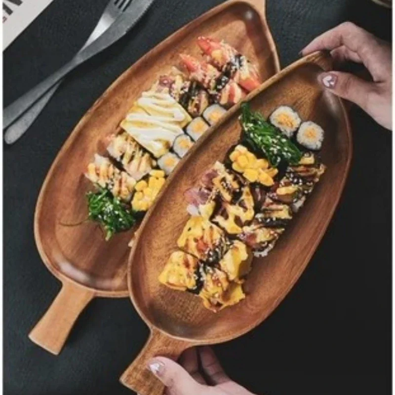 음식 서빙을 위한 음료 트레이 손잡이가 있는 나무 트레이 음식 서빙 트레이 커피 디저트 과일 스낵 아침 식사 주방