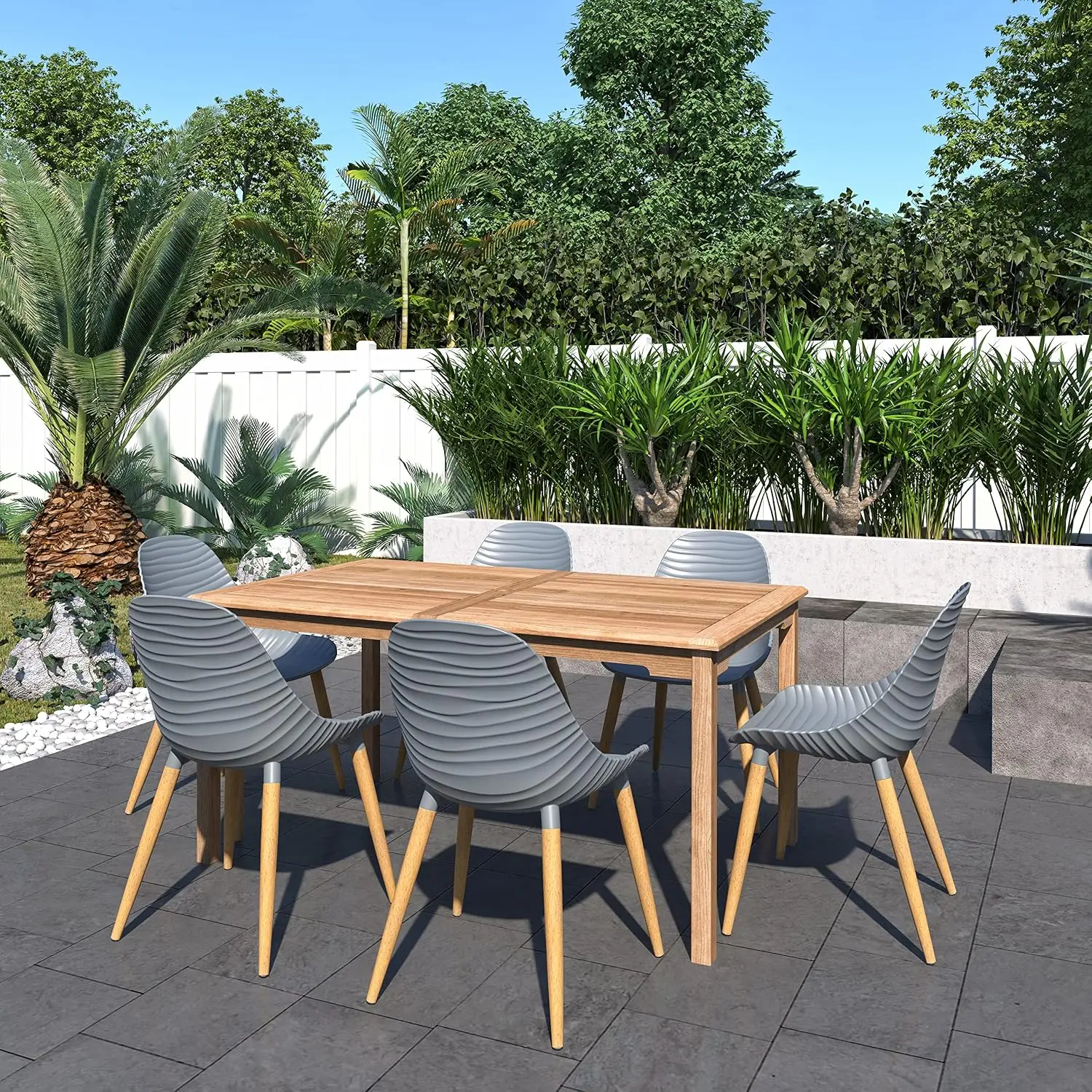 Grey Teak Outdoor Dining Set 7-Piece Rectangular Patio Furniture Brown, Customized
