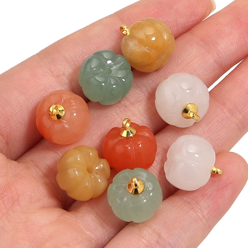 5pcs 12/14mm Natural Stone Pumpkin Charms Rose Quartz Green Aventurine Pendant For Jewelry Making DIY Handcrafts Gift Necklace