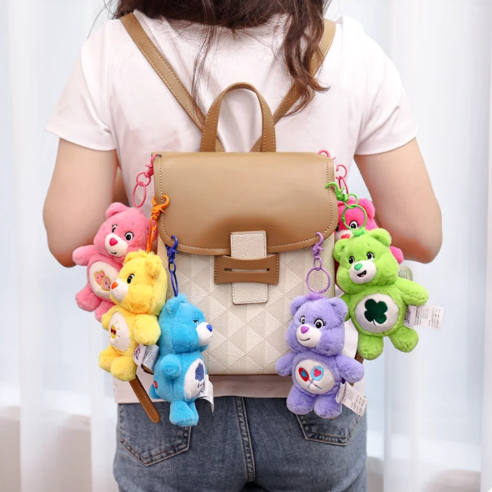 15CM 플러시 카와이 Carebears Rainbown 베어 플러시 애니메이션 취미 장난감 키 체인 가방 펜던트 사운드 인형 크리스마스 생일 선물