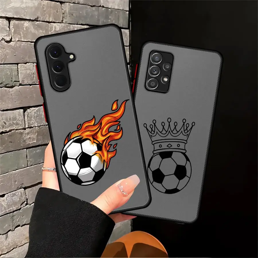 Phone Cover Case for Samsung Galaxy A14 A23 A56 A55 A16 A15 A53 A35 A73 A33 A17 A52 A34 A36 A52S A72 A54 Crown Flame Soccer