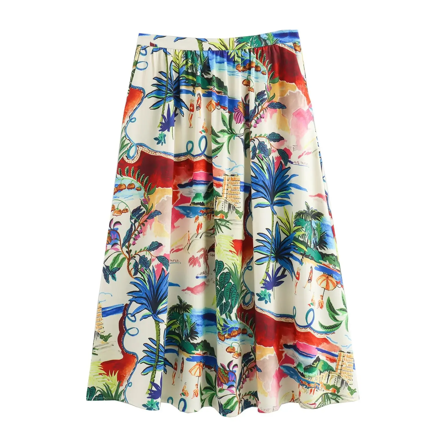 

Printed midi skirt With Slit For Women Summer 2024 New Casual Beach resort style Wear Lady Ankle-Length Dress