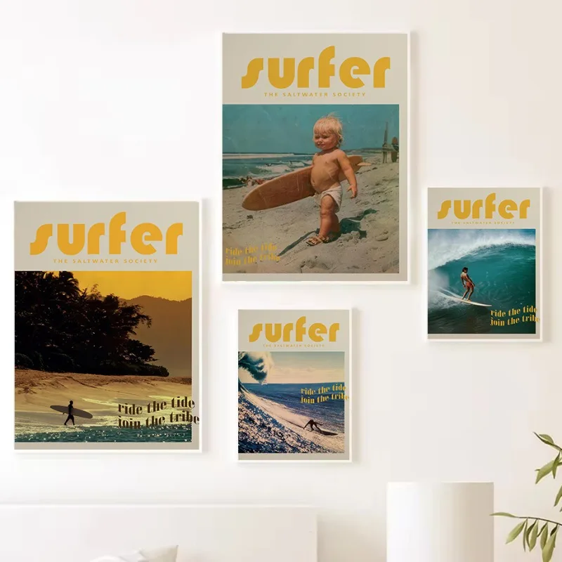 Vintage Surfing Figure Coastal Lifestyle Retro Beach Photography Poster,Canvas Painting,Wall Art Pictures Home Decor Gift