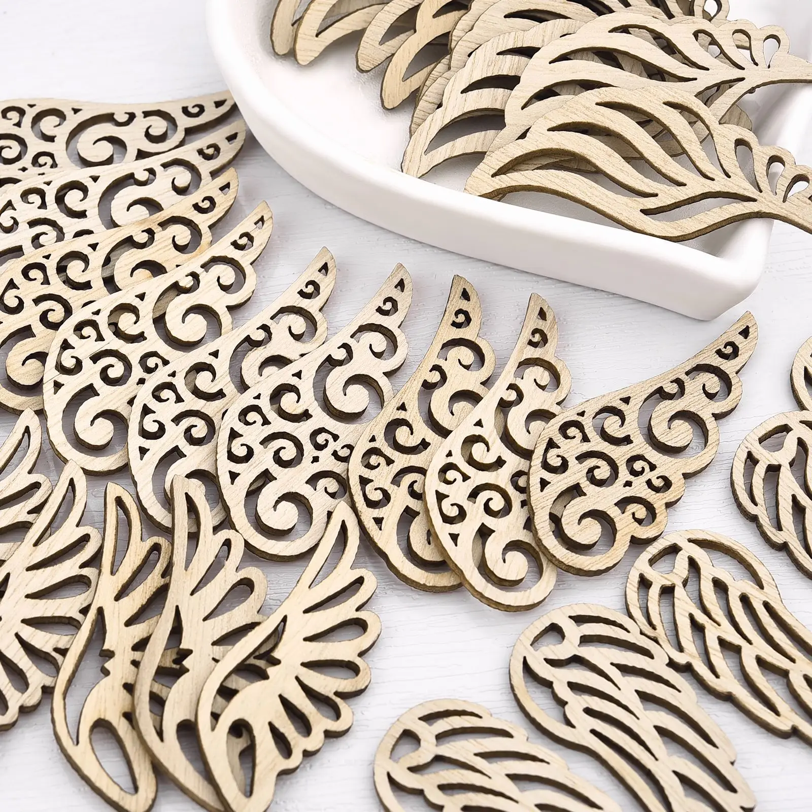 10Pcs Angel Wings Hollow Wooden Chips Handmade Decorative Embellishments Craft DIY Scrapbook Clothes Graffiti Button Accessories