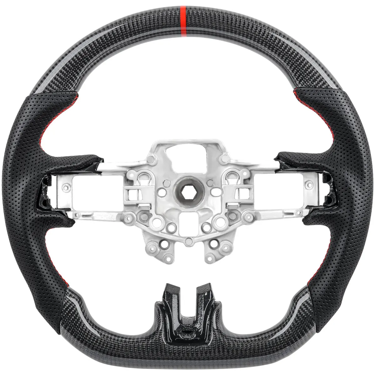 

Real Carbon Fiber Steering Wheel For Ford Mustang 2015-2017 Perforated Leather Racing Wheel D Shape Flat Bottom Red Mark