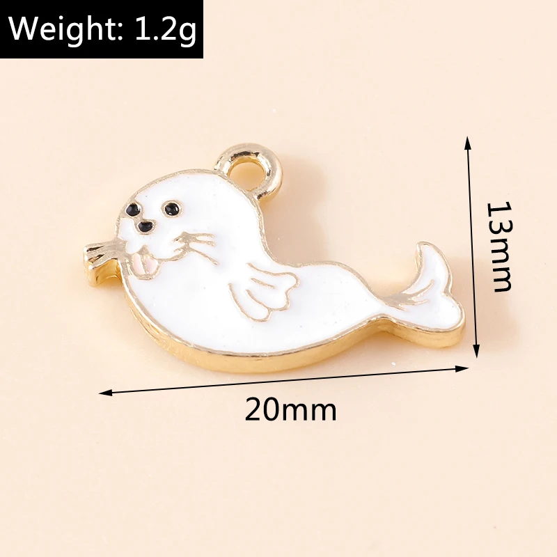 Leslie 10pcs 20*13mm New Cute Cartoon Enamel Seal Charm for Jewelry Making Animal Sea Lion Charm Earrings Necklace Pendants Diy