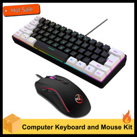 HXSJ V700BW+A869 USB Computer Keyboard and Mouse Kit with 61-key Wired RGB Backlight + Wired Gaming Mouse Colorful LED Lighting