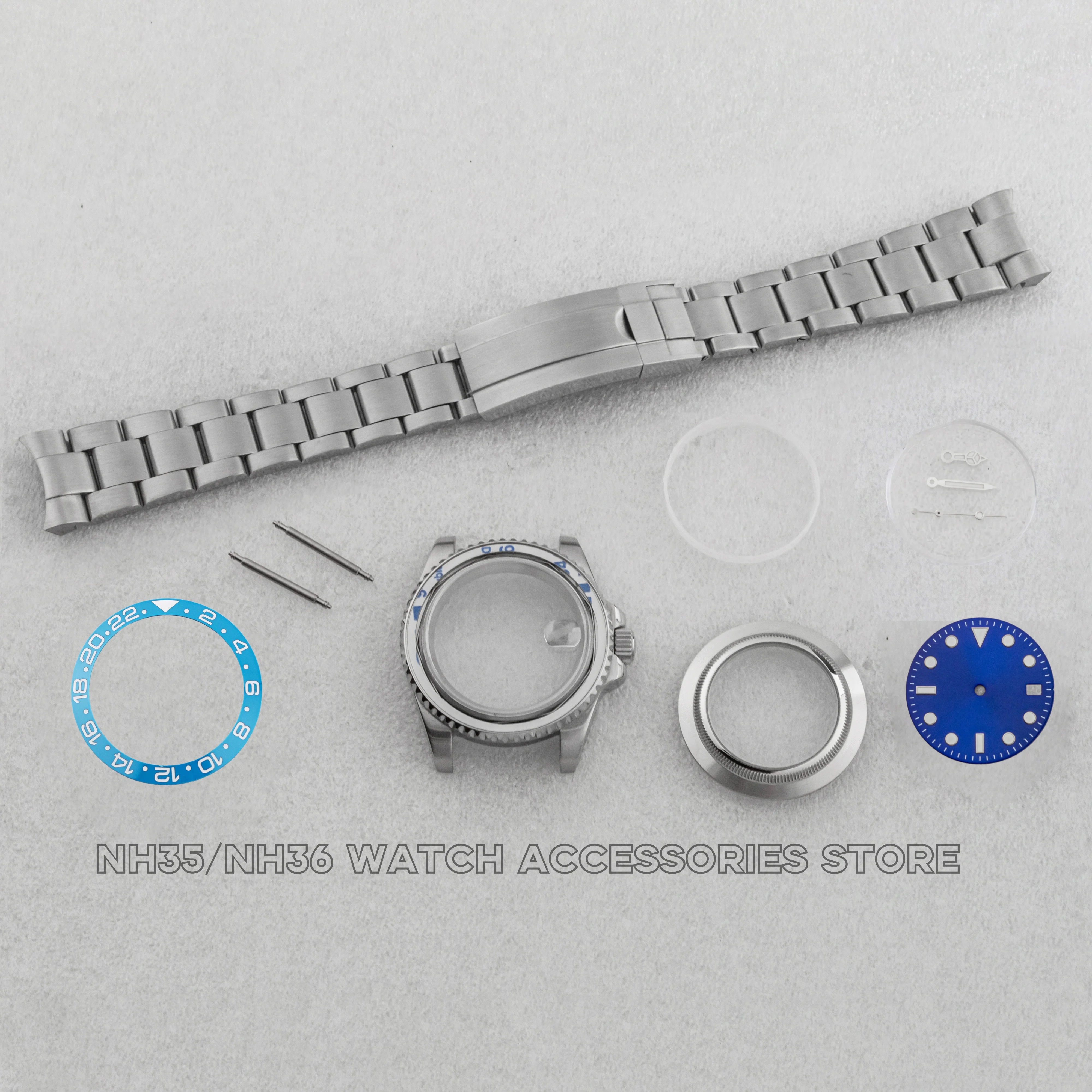 

NH35 Case Dial Hands Oyster Strap 316L Stainless Steel Sapphire Glass for SUB GMT NH35/36 Movement 10ATM Waterproof Watch Case