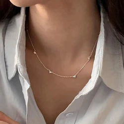 New Silver Color Korean Style Smooth Heart Shaped Pendant Necklace Minimalist Charm Clavicle Chain Necklace Set For Women Gift