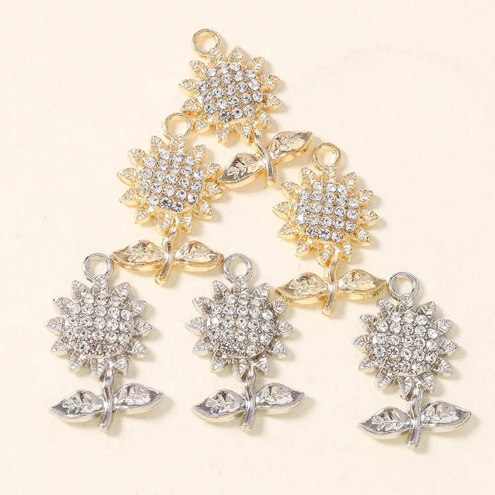 10 Stück 15*24mm Charms Kristall-Sonnenblumen-Anhänger für Halsketten Ohrringe DIY handgefertigter Schmuck Zubehör