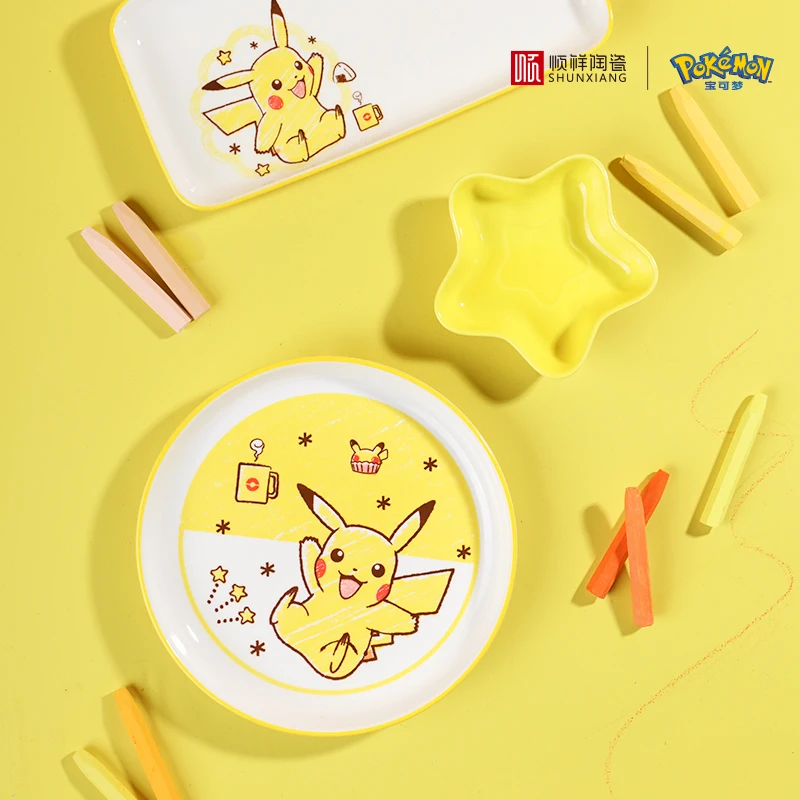 SHUNXIANG Pokemon Licensed Ceramic Tableware Set Cute Cartoon Pattern Plates Dinner Sets Microwave Safe Dinnerware for Home Bowl