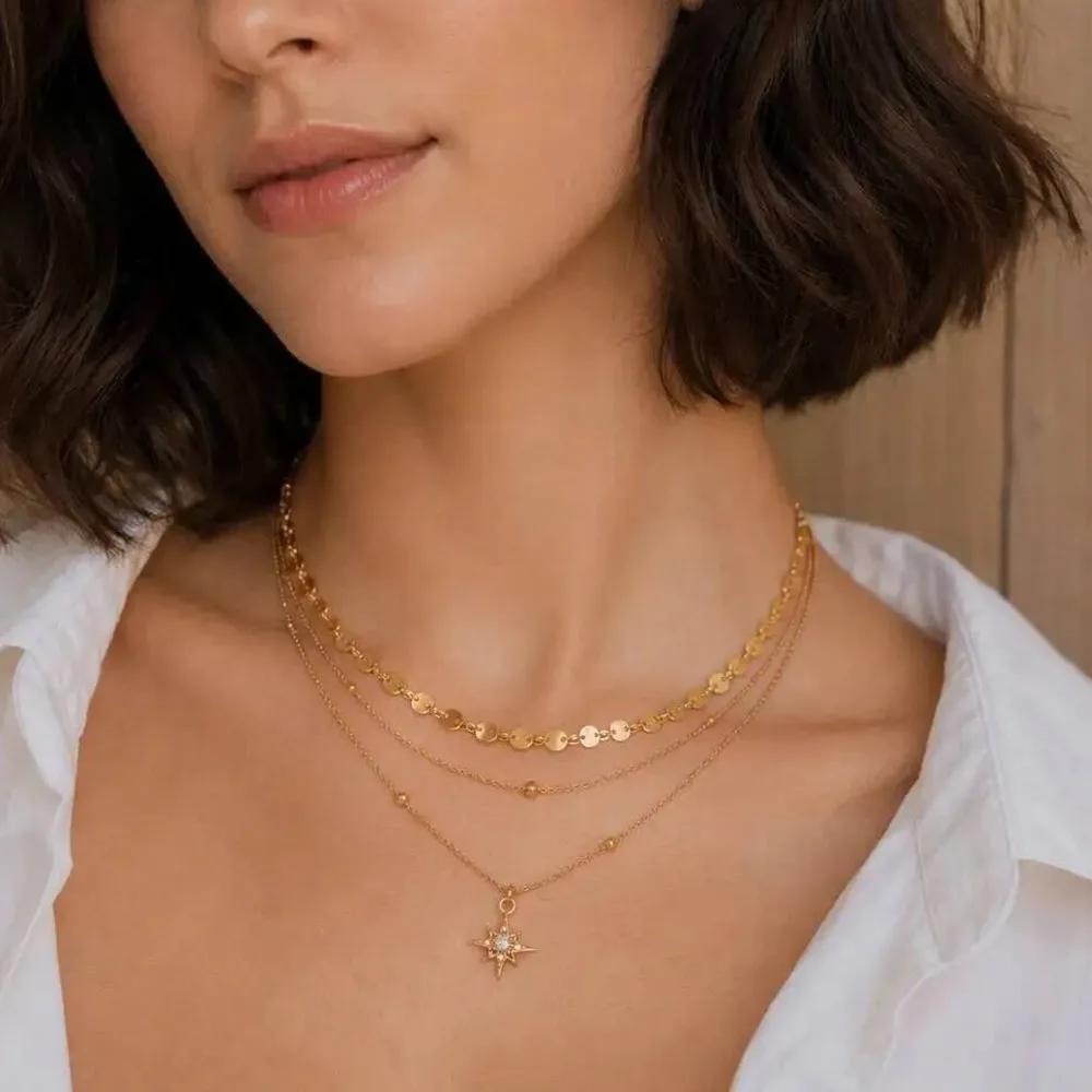 

SHIXIN New 18K Gold Plated Stainless Steel Necklace ​​​Women Exquisite Glass Rhinestone Star Pendant Chain Waterproof Jewelry