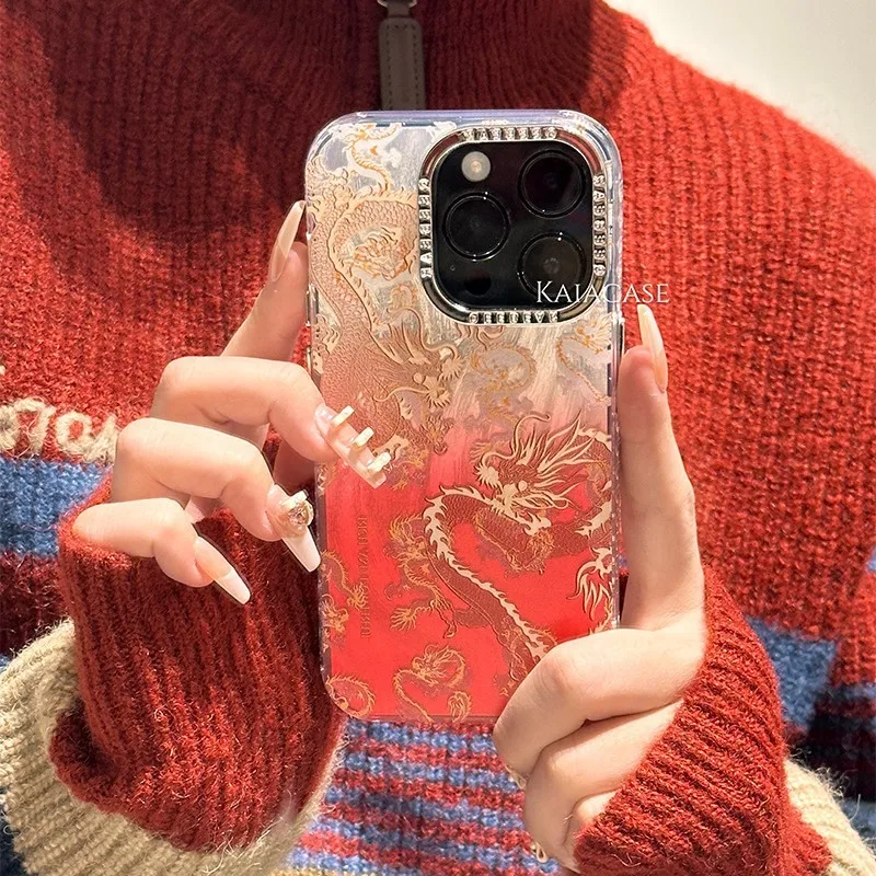 

Year Red National Style Dragon Suitable For Iphone 15 Promax Phone Case Iphone 14 New 13 Women 11 Gradient 12