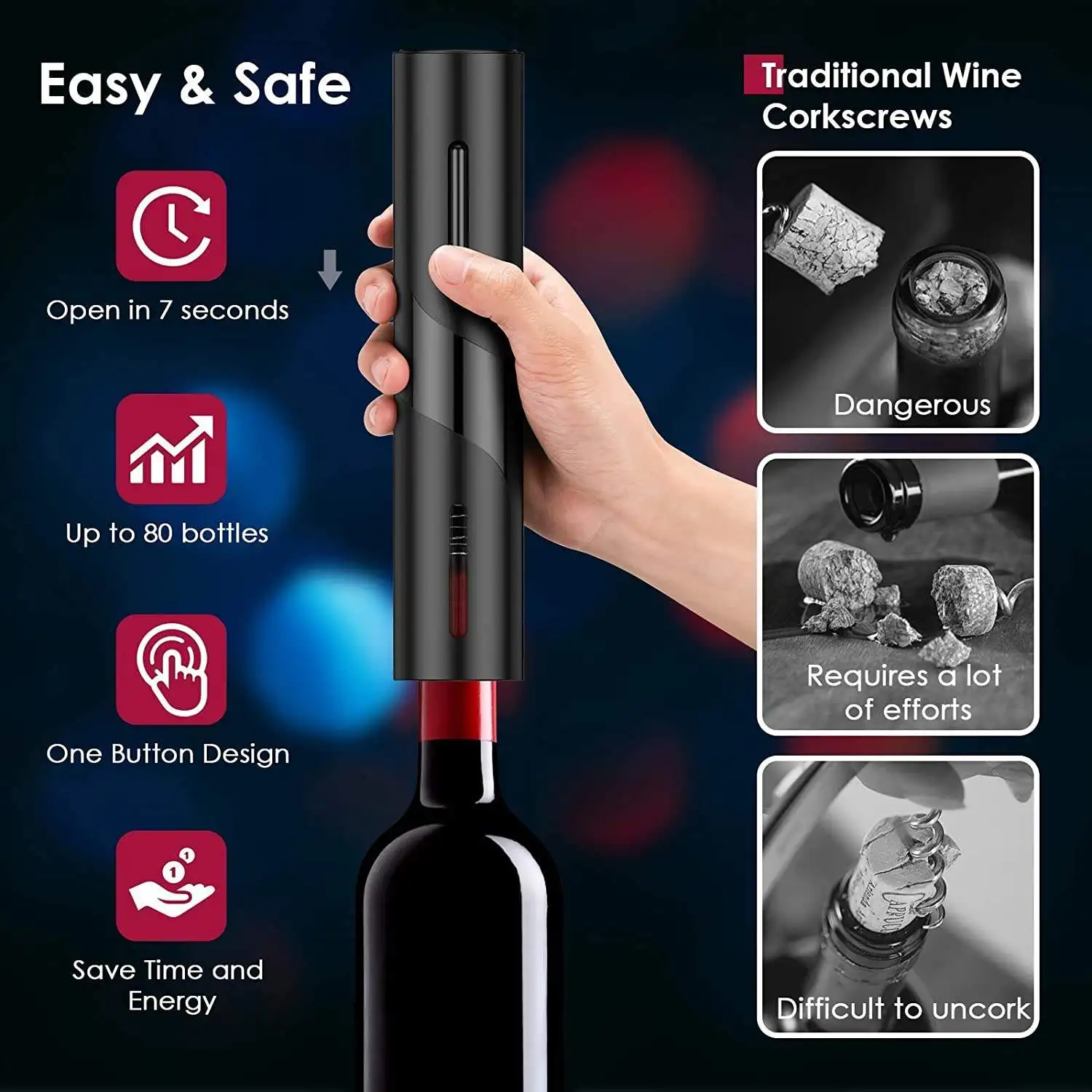 Electric Red Wine Openers Automatic Corkscrew Wine Openers for Red Wine Foil Cutter Kitchen Accessories Gadgets Bottle Opener