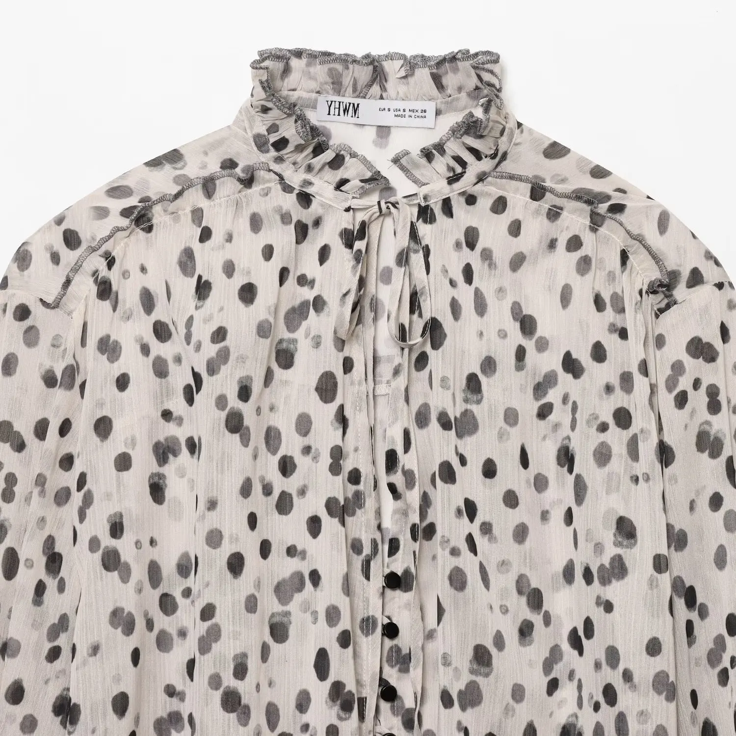 

Summer New Polka Dot Design Women's irt JNLEAOG Loose Fit Long Sve Polyester Fiber round Ne Button up Casual Top