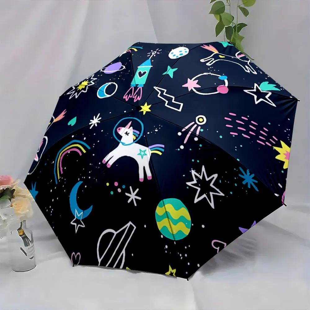 1PC Colorful Unicorn Galaxy Pattern Umbrella Print 8 Iron Ribs Folding Umbrella Auto-Open Fashion Sunshade