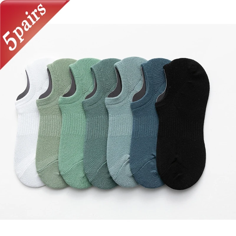 

5-паржские мужские носки, летние дышащие невидимые легкие однотонные универсальные носки до щиколотки, впитывающие пот, мягкие сетчатые носки