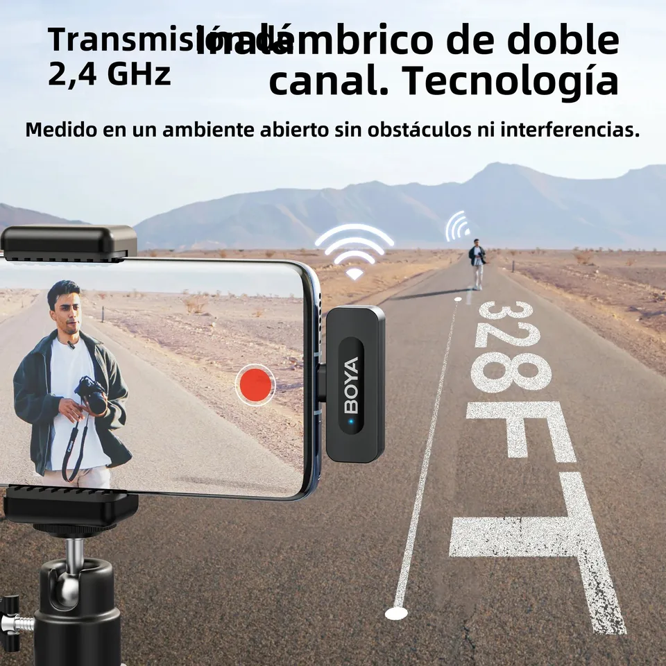 Micrófono de solapa inalámbrico BOYA BY-V3 con cancelación de ruido y recargable para iPhone Android, cámaras, streaming y vlogs 2