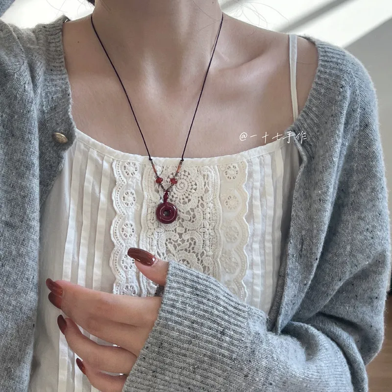 Elegant New Chinese Vintage Purple Gold Sand Drawstring Sweater Chain Handmade Necklace for Women Unique Premium Bohemian Gift
