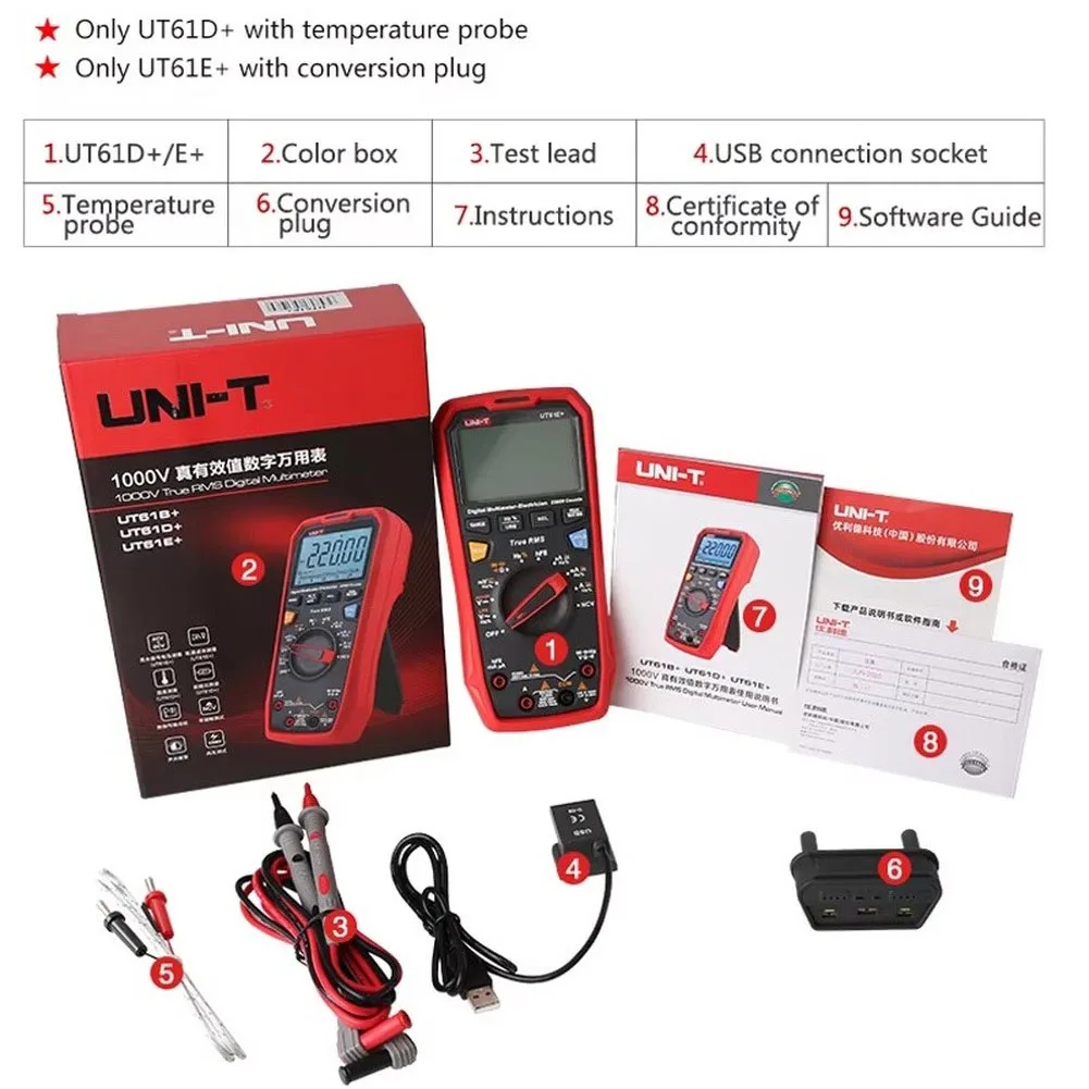 UNI-T UT61E Smart Professional Digital Multimeter Set  Tester Units True RMS-Auto Range 6000 Counts DC AC 1000V
