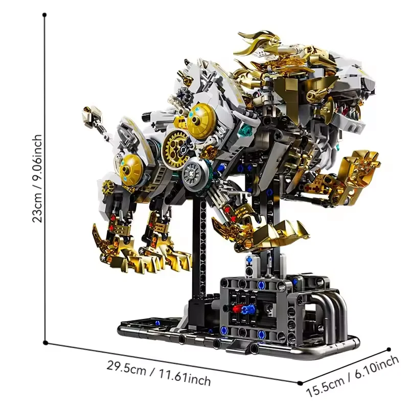 MOC الميكانيكية الأسد الحيوان العالم اللبنات الطوب نماذج للحيوانات التجمع لعبة مكتب الديكور سطح المكتب الملحقات