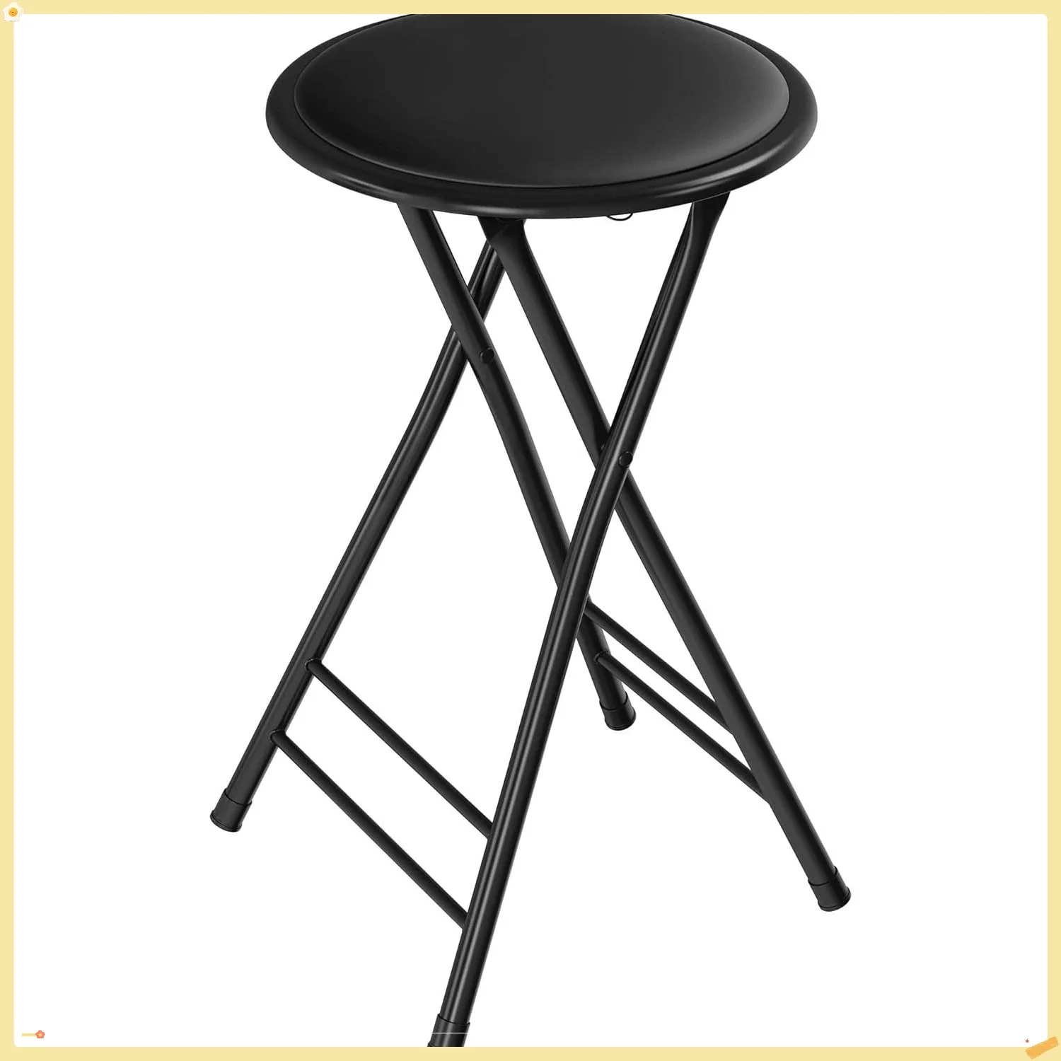 24" Backless Stool - Foldable Bar Stool for Kitchen/Rec Room, 225LBS Capacity, Portable Indoor Stool (Black)