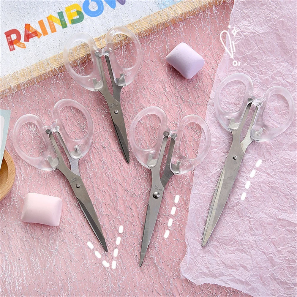 1PC Girl Household Transparent Small Scissors Ins Style Student Manual Art Tool Multifunctional Simple Stainless Steel Scissors