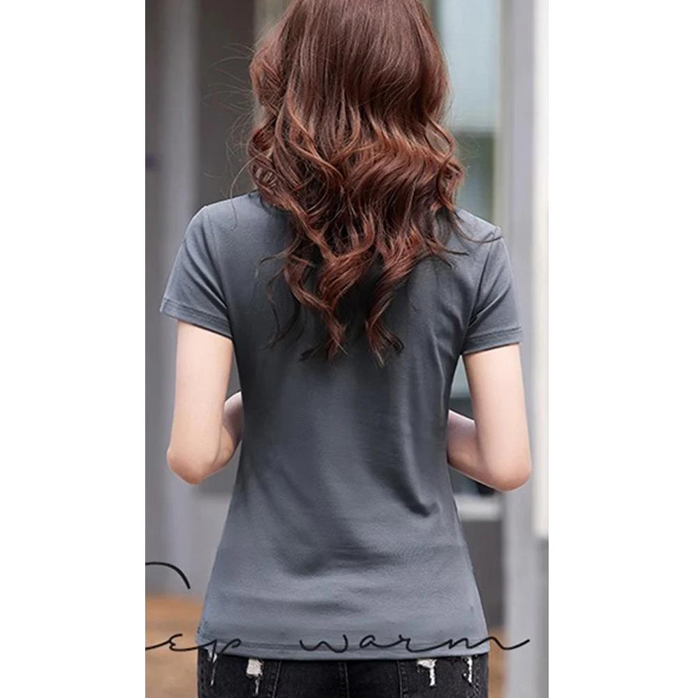Korean version blue pure cotton short sleeved T-shirt for women's summer new high-end fashion plus size casual round neck top