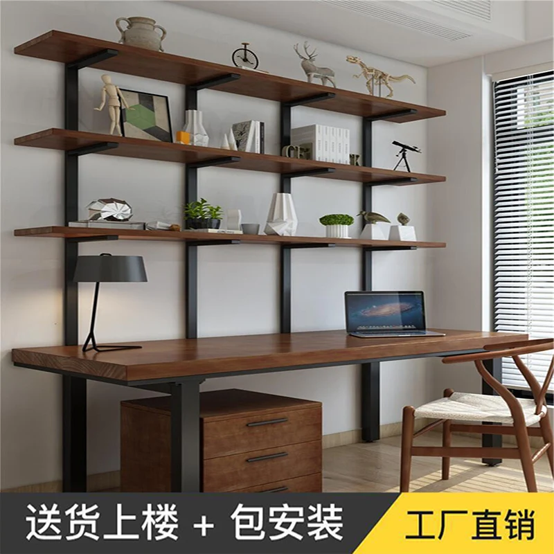

American solid wood desk bookshelf integrated bookcase wall writing desk against the wall computer desk bay window writing table