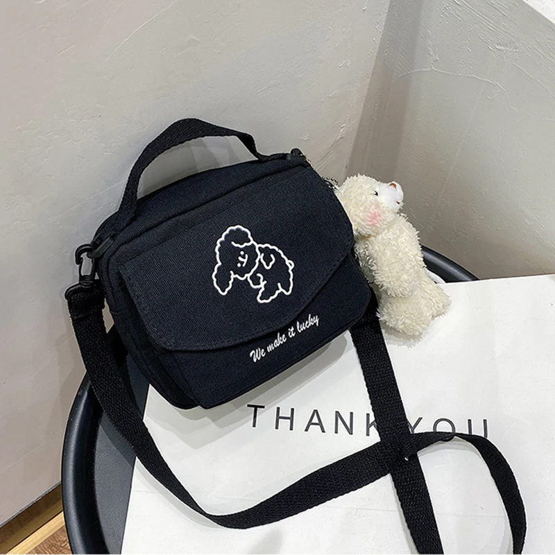 Fashion Ladies Fashion Canva Small Square Bag Korean Version Multifunctional Cute Dog One-shoulder Diagonal Mobile Phone Package