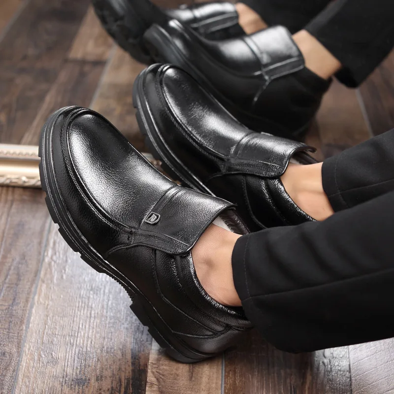 Genuine Leather Shoes Men Winter Boots Warm Cotton Cold Winter Cow Leather Male Footwear Black Ankle Boots A1883