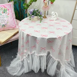 Korean Pastoral Tablecloth Retro Pink White Lace Table Cloth Coffeetable Round Rectangular Home Decorative European Tablecloth