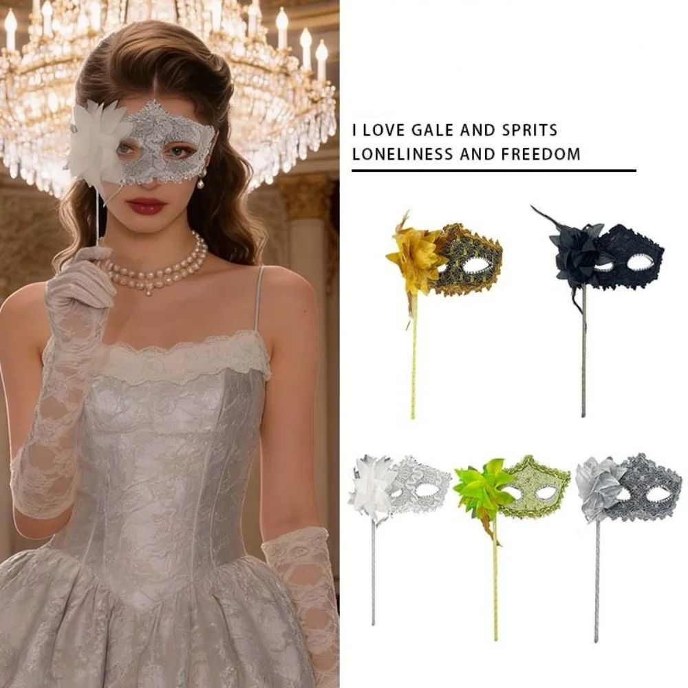 Handheld Gold Flower Mask Princess Half Face Mask Party Sexy Dress Wear Matching Mask Cosplay Props Accessories For Women
