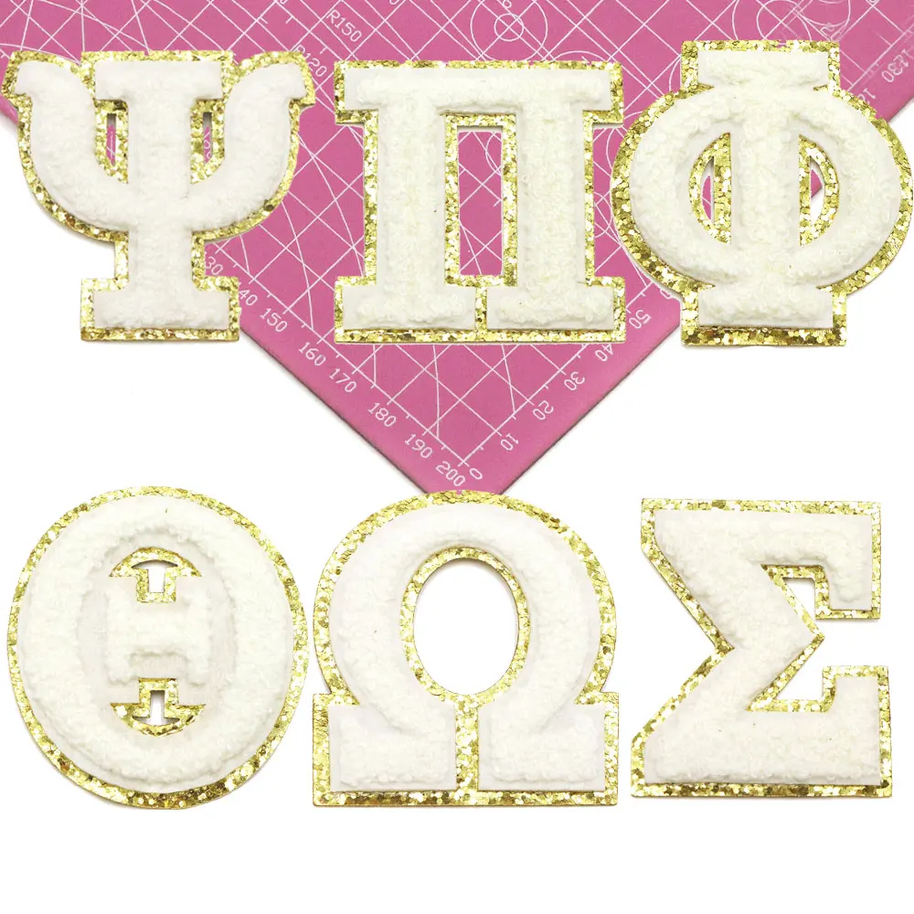 1PC Greek Letter Patches Kappa Iron on Patches Alpha White Chenille Patches Perfect Sorority Gifts White Iron on Letters Patches