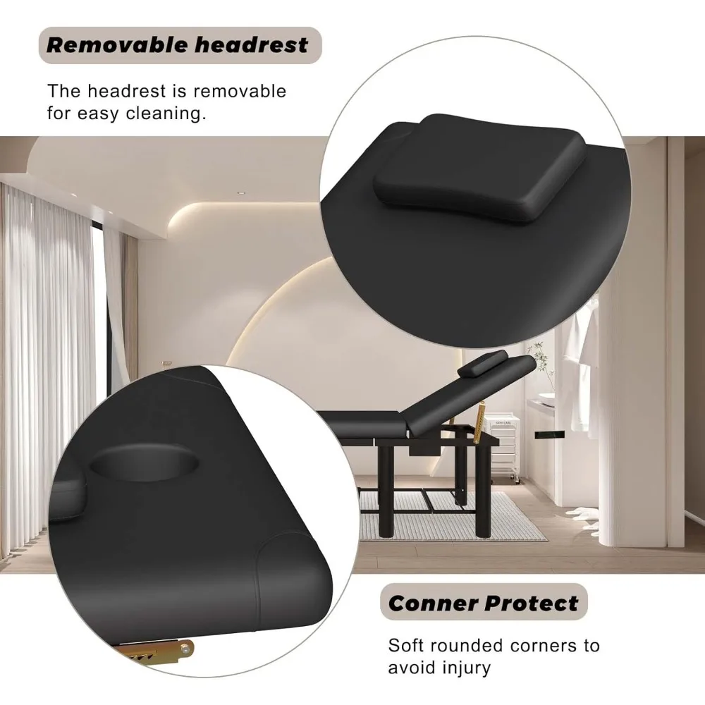 6개의 다리가 있는 고정식 마사지 테이블, 30 °   조절 가능한 등받이, 스파 및 물리치료용 고강도