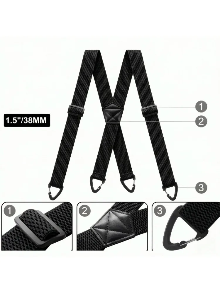 Neue Robuste Arbeitshosenträger für Herren 3,8 cm Breit mit Kunststoff-Greifverschlüssen Verstellbare Elastische Hosenhalterungen - Schwarz 1 Stück