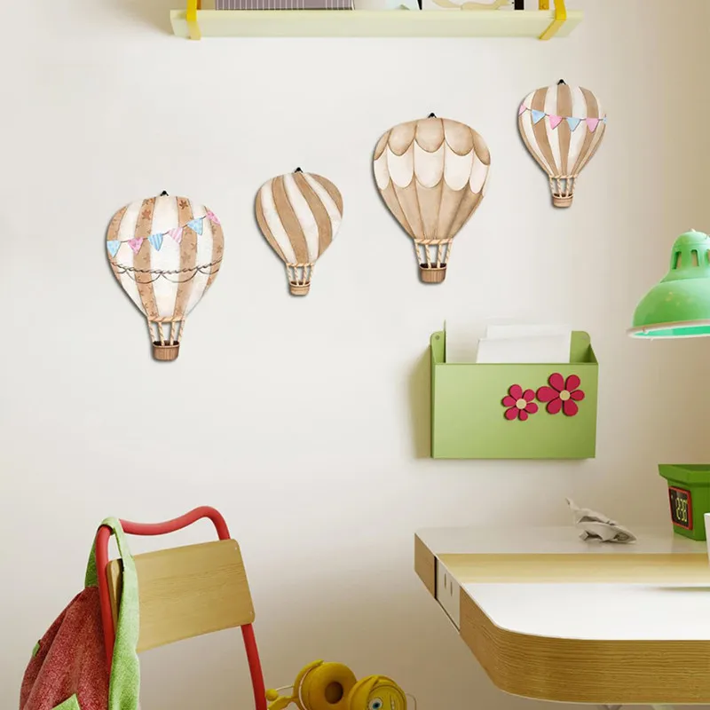 

4pcs Colorful Painted Wooden Hot Air Balloon Wall Ornaments Set Kids Room Hanging Decoration Living Room Home Decor Wood Crafts